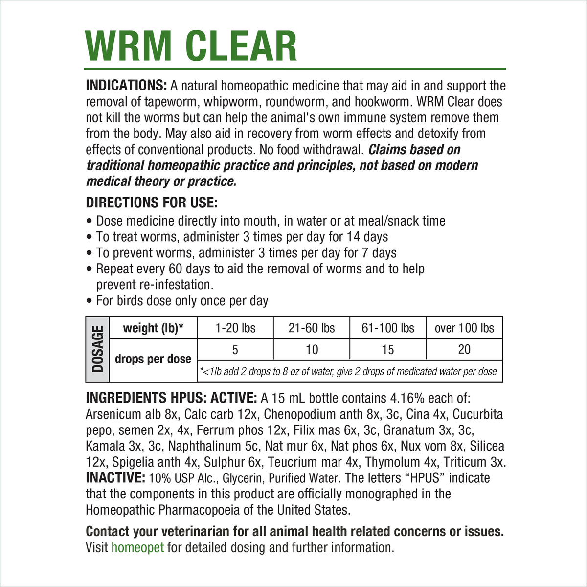 WRM CLEAR – HomeoPet